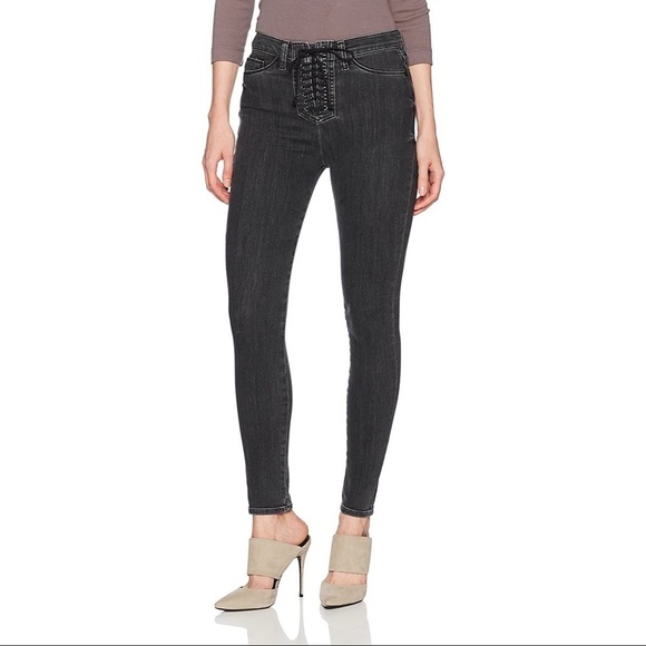 [Hudson] High Waisted Lace Up Denim Jeans - Picture 2 of 9